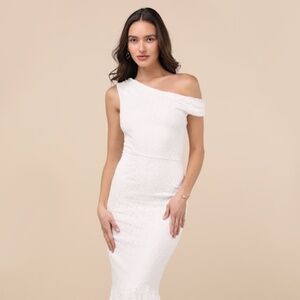 Lulus Nadie White Lace Asymmetrical Midi Dress - Size S